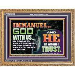 IMMANUEL..GOD WITH US OUR GOODNESS FORTRESS HIGH TOWER DELIVERER AND SHIELD  Christian Quote Wooden Frame  GWMS10755  "34x28"