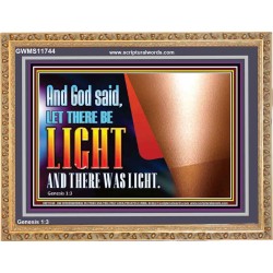 AND GOD SAID LET THERE BE LIGHT AND THERE WAS LIGHT  Biblical Art Glass Wooden Frame  GWMS11744  