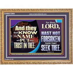 THEY THAT KNOW THY NAME WILL NOT BE FORSAKEN  Biblical Art Glass Wooden Frame  GWMS12983  "34x28"