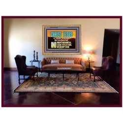 CHRIST JESUS OUR WISDOM, RIGHTEOUSNESS, SANCTIFICATION AND OUR REDEMPTION  Encouraging Bible Verse Wooden Frame  GWMS10457  "34x28"