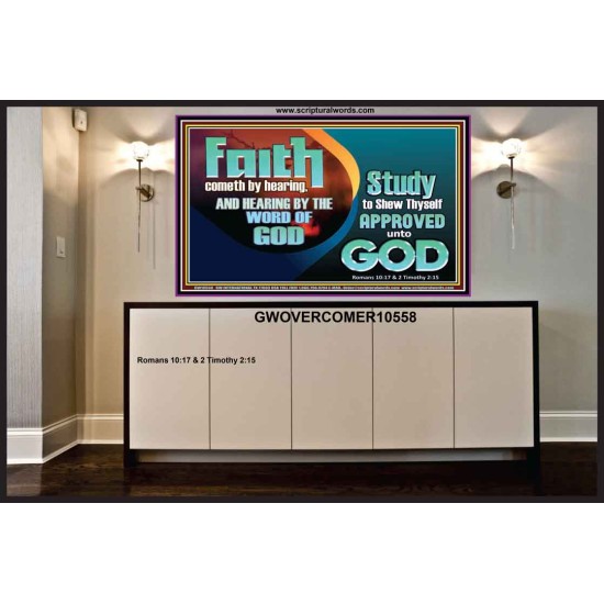 FAITH COMES BY HEARING THE WORD OF CHRIST  Christian Quote Portrait  GWOVERCOMER10558  