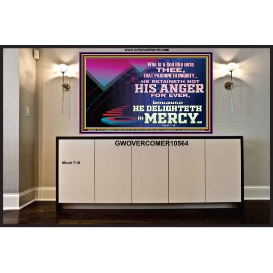 THE LORD DELIGHTETH IN MERCY  Contemporary Christian Wall Art Portrait  GWOVERCOMER10564  
