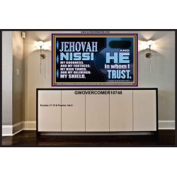 JEHOVAH NISSI OUR GOODNESS FORTRESS HIGH TOWER DELIVERER AND SHIELD  Encouraging Bible Verses Portrait  GWOVERCOMER10748  "62x44"