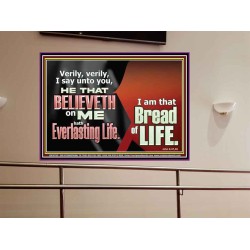 HE THAT BELIEVETH ON ME HATH EVERLASTING LIFE  Contemporary Christian Wall Art  GWOVERCOMER10758  "62x44"