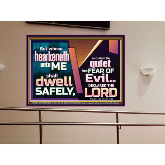 WHOSO HEARKENETH UNTO THE LORD SHALL DWELL SAFELY  Christian Artwork  GWOVERCOMER10767  