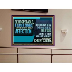 BE A LOVER OF STRANGERS WITH BROTHERLY AFFECTION FOR THE UNKNOWN GUEST  Bible Verse Wall Art  GWOVERCOMER12068  "62x44"