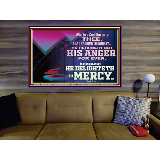 THE LORD DELIGHTETH IN MERCY  Contemporary Christian Wall Art Portrait  GWOVERCOMER10564  