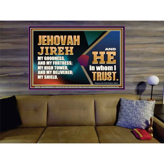 JEHOVAH JIREH OUR GOODNESS FORTRESS HIGH TOWER DELIVERER AND SHIELD  Scriptural Portrait Signs  GWOVERCOMER10747  