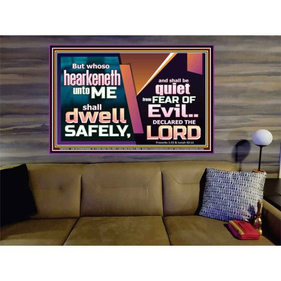 WHOSO HEARKENETH UNTO THE LORD SHALL DWELL SAFELY  Christian Artwork  GWOVERCOMER10767  