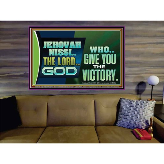 JEHOVAHNISSI THE LORD GOD WHO GIVE YOU THE VICTORY  Bible Verses Wall Art  GWOVERCOMER10774  