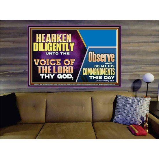 HEARKEN DILIGENTLY UNTO THE VOICE OF THE LORD THY GOD  Custom Wall Scriptural Art  GWOVERCOMER12126  
