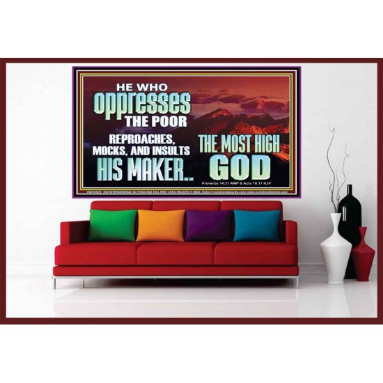 OPRRESSING THE POOR IS AGAINST THE WILL OF GOD  Large Scripture Wall Art  GWOVERCOMER10429  