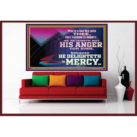 THE LORD DELIGHTETH IN MERCY  Contemporary Christian Wall Art Portrait  GWOVERCOMER10564  