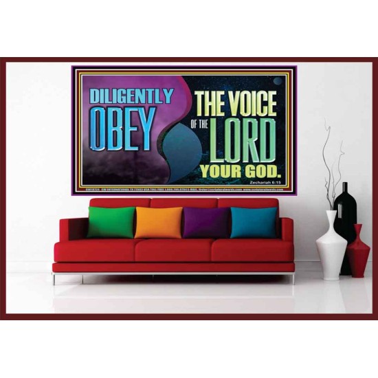 DILIGENTLY OBEY THE VOICE OF THE LORD OUR GOD  Bible Verse Art Prints  GWOVERCOMER10724  