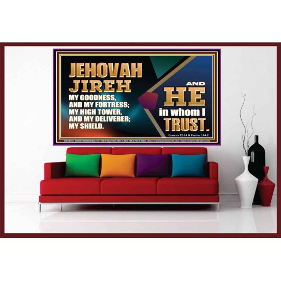 JEHOVAH JIREH OUR GOODNESS FORTRESS HIGH TOWER DELIVERER AND SHIELD  Scriptural Portrait Signs  GWOVERCOMER10747  