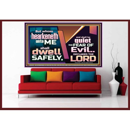 WHOSO HEARKENETH UNTO THE LORD SHALL DWELL SAFELY  Christian Artwork  GWOVERCOMER10767  