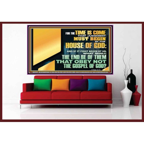FOR THE TIME IS COME THAT JUDGEMENT MUST BEGIN AT THE HOUSE OF THE LORD  Modern Christian Wall Décor Portrait  GWOVERCOMER12075  