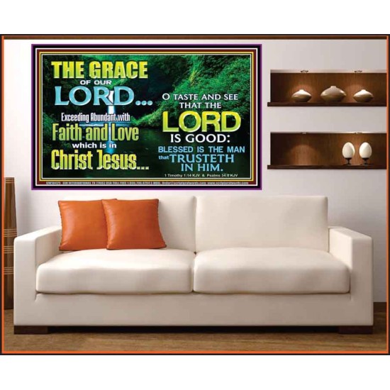 SEEK THE EXCEEDING ABUNDANT FAITH AND LOVE IN CHRIST JESUS  Ultimate Inspirational Wall Art Portrait  GWOVERCOMER10425  