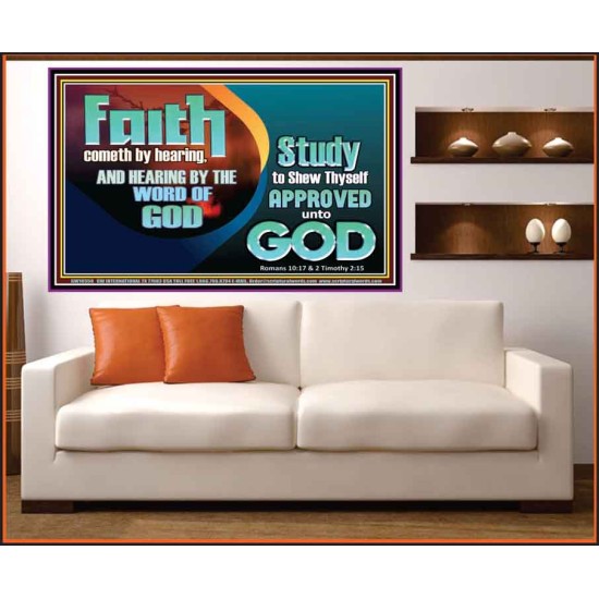 FAITH COMES BY HEARING THE WORD OF CHRIST  Christian Quote Portrait  GWOVERCOMER10558  