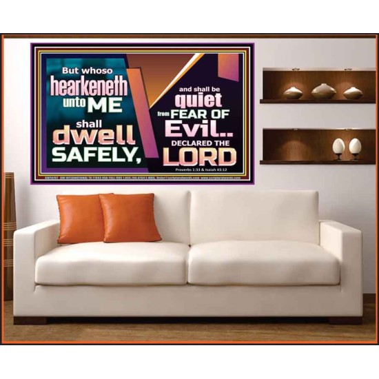 WHOSO HEARKENETH UNTO THE LORD SHALL DWELL SAFELY  Christian Artwork  GWOVERCOMER10767  