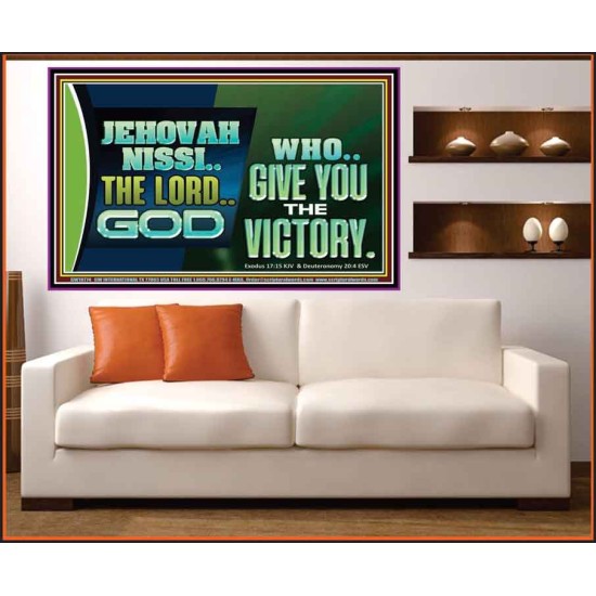 JEHOVAHNISSI THE LORD GOD WHO GIVE YOU THE VICTORY  Bible Verses Wall Art  GWOVERCOMER10774  