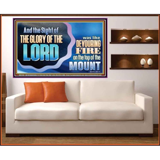 THE SIGHT OF THE GLORY OF THE LORD IS LIKE A DEVOURING FIRE ON THE TOP OF THE MOUNT  Righteous Living Christian Picture  GWOVERCOMER11748  