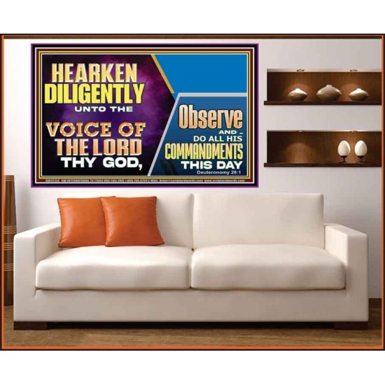 HEARKEN DILIGENTLY UNTO THE VOICE OF THE LORD THY GOD  Custom Wall Scriptural Art  GWOVERCOMER12126  