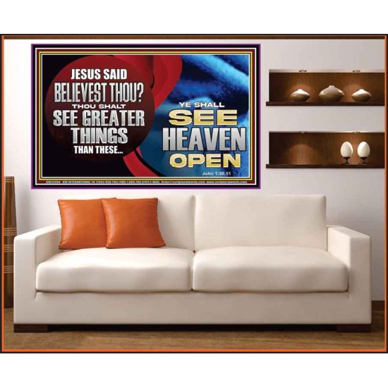 BELIEVEST THOU THOU SHALL SEE GREATER THINGS HEAVEN OPEN  Unique Scriptural Portrait  GWOVERCOMER12994  
