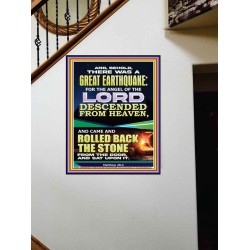 THE ANGEL OF THE LORD DESCENDED FROM HEAVEN AND ROLLED BACK THE STONE FROM THE DOOR  Custom Wall Scripture Art  GWOVERCOMER11826  "44X62"
