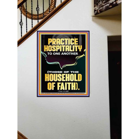 PRACTICE HOSPITALITY TO ONE ANOTHER  Contemporary Christian Wall Art Portrait  GWOVERCOMER12254  