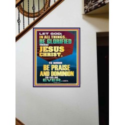 ALL THINGS BE GLORIFIED THROUGH JESUS CHRIST  Contemporary Christian Wall Art Portrait  GWOVERCOMER12258  