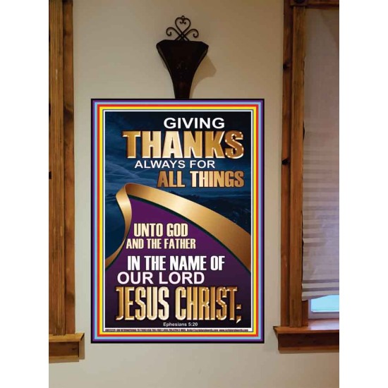 GIVING THANKS ALWAYS FOR ALL THINGS UNTO GOD  Ultimate Inspirational Wall Art Portrait  GWOVERCOMER12229  