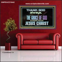 THANKING GOD ALWAYS OPENS GREATER DOOR  Scriptural Décor Poster  GWPEACE10442  "14X12"