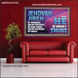 JEHOVAH JIREH OUR GOODNESS FORTRESS HIGH TOWER DELIVERER AND SHIELD  Encouraging Bible Verses Poster  GWPEACE10750  "14X12"