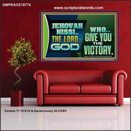 JEHOVAHNISSI THE LORD GOD WHO GIVE YOU THE VICTORY  Bible Verses Wall Art  GWPEACE10774  