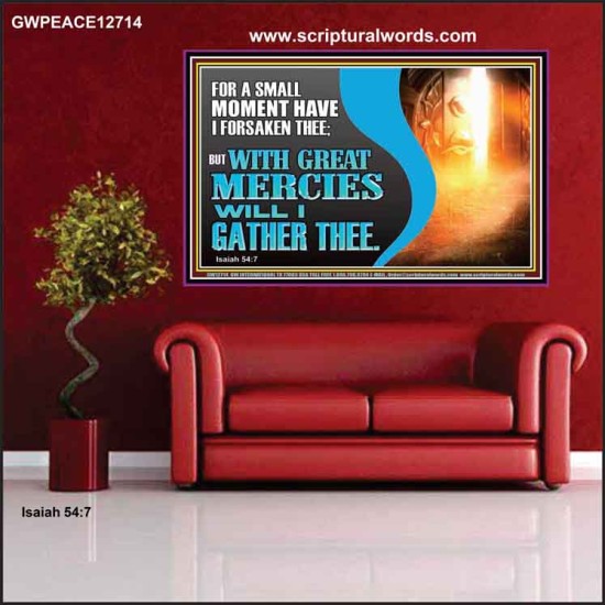 WITH GREAT MERCIES WILL I GATHER THEE  Encouraging Bible Verse Poster  GWPEACE12714  