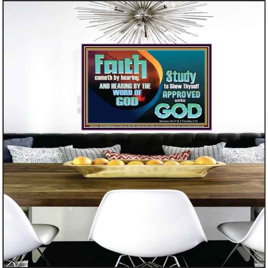 FAITH COMES BY HEARING THE WORD OF CHRIST  Christian Quote Poster  GWPEACE10558  