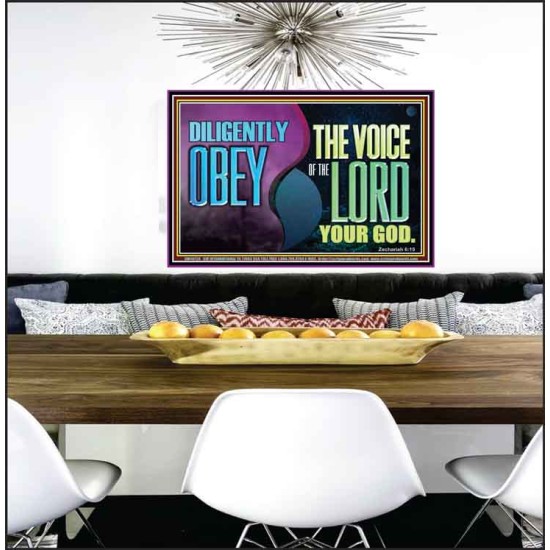 DILIGENTLY OBEY THE VOICE OF THE LORD OUR GOD  Bible Verse Art Prints  GWPEACE10724  