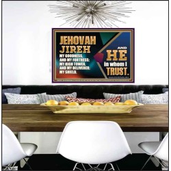 JEHOVAH JIREH OUR GOODNESS FORTRESS HIGH TOWER DELIVERER AND SHIELD  Scriptural Poster Signs  GWPEACE10747  "14X12"