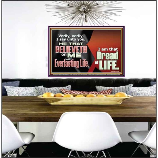 HE THAT BELIEVETH ON ME HATH EVERLASTING LIFE  Contemporary Christian Wall Art  GWPEACE10758  
