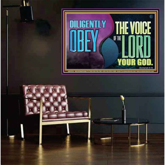 DILIGENTLY OBEY THE VOICE OF THE LORD OUR GOD  Bible Verse Art Prints  GWPEACE10724  