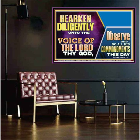 HEARKEN DILIGENTLY UNTO THE VOICE OF THE LORD THY GOD  Custom Wall Scriptural Art  GWPEACE12126  