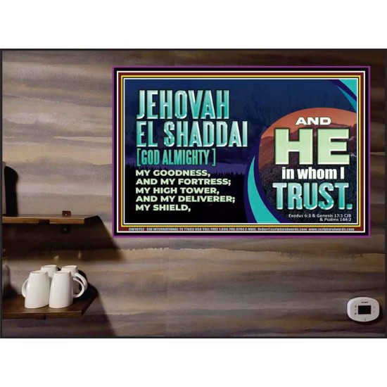 JEHOVAH EL SHADDAI GOD ALMIGHTY OUR GOODNESS FORTRESS HIGH TOWER DELIVERER AND SHIELD  Christian Quotes Poster  GWPEACE10752  