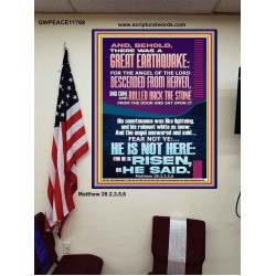 A GREAT EARTHQUAKE AND THE STONE ROLLED BACK FROM THE DOOR  Contemporary Christian Wall Art Poster  GWPEACE11769  