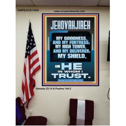 JEHOVAH JIREH MY GOODNESS MY FORTRESS MY HIGH TOWER MY DELIVERER MY SHIELD  Sanctuary Wall Poster  GWPEACE11934  "12X14"