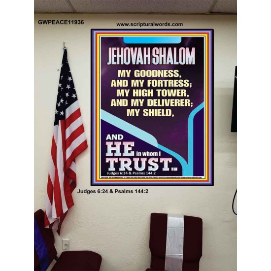 JEHOVAH SHALOM MY GOODNESS MY FORTRESS MY HIGH TOWER MY DELIVERER MY SHIELD  Unique Scriptural Poster  GWPEACE11936  