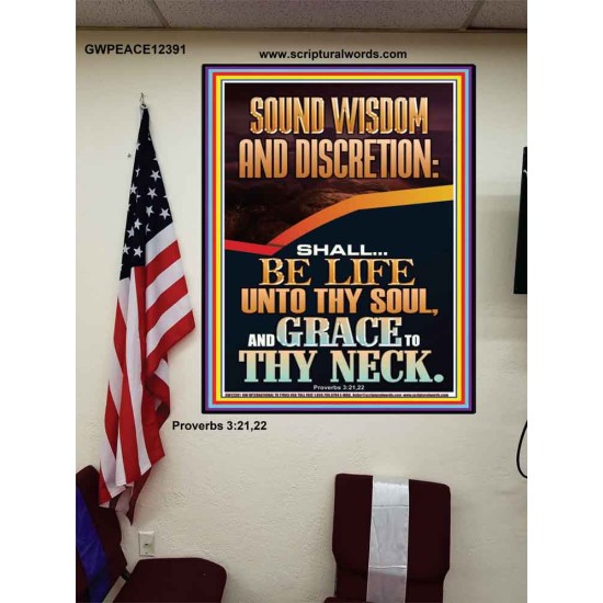 SOUND WISDOM AND DISCRETION SHALL BE LIFE UNTO THY SOUL  Bible Verse for Home Poster  GWPEACE12391  