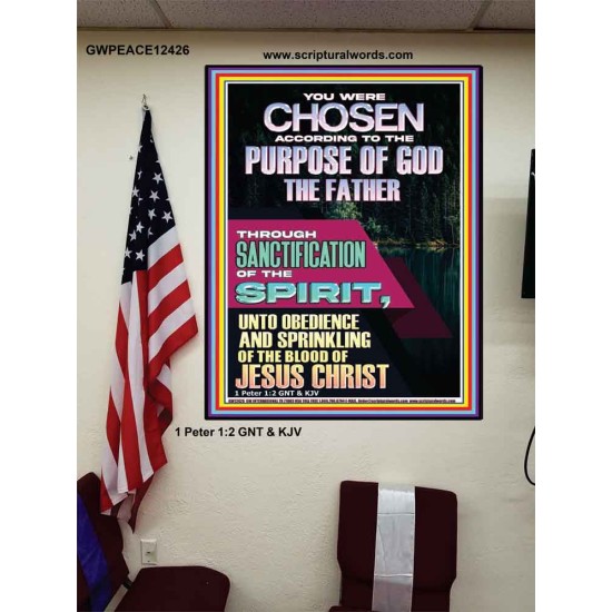 CHOSEN ACCORDING TO THE PURPOSE OF GOD THROUGH SANCTIFICATION OF THE SPIRIT  Unique Scriptural Poster  GWPEACE12426  