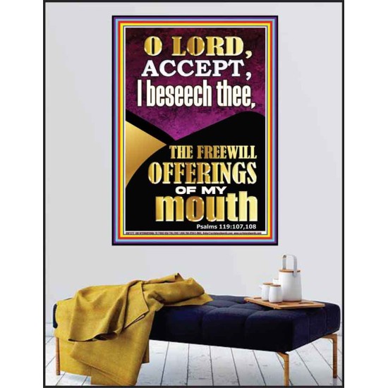 ACCEPT THE FREEWILL OFFERINGS OF MY MOUTH  Encouraging Bible Verse Poster  GWPEACE11777  