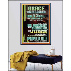 GRACE UNMERITED FAVOR OF GOD BE MODEST IN YOUR THINKING AND JUDGE YOURSELF  Christian Poster Wall Art  GWPEACE13011  "12X14"